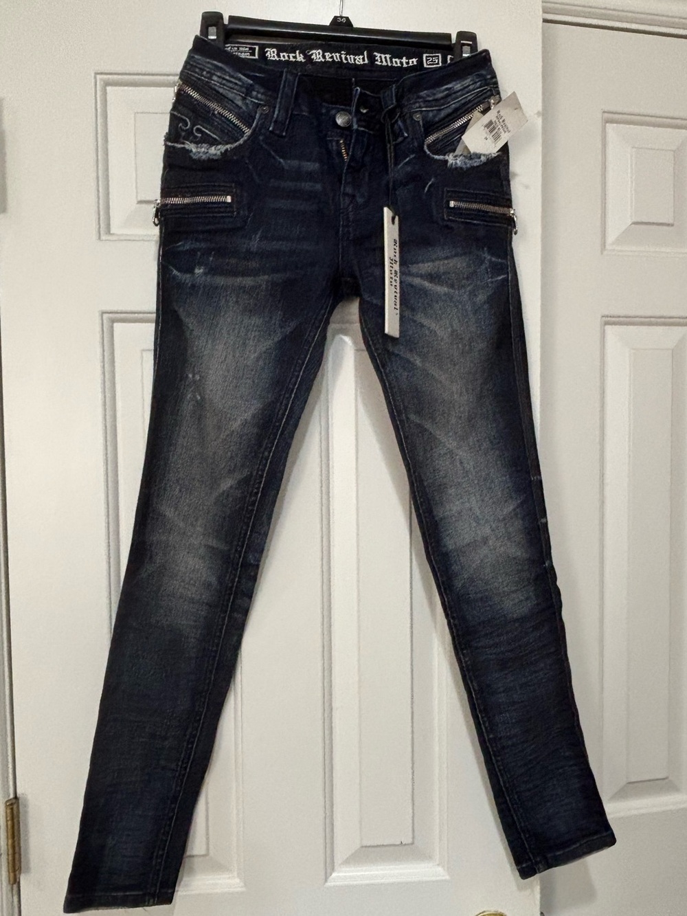 Rock Revival Moto “Cladelle” Skinny Distressed Zipper Jeans